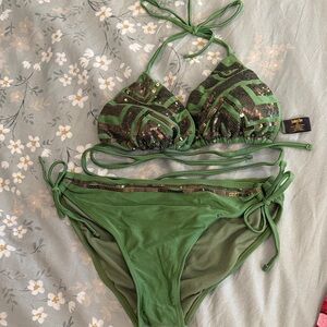 Green Sequin Bikini Set